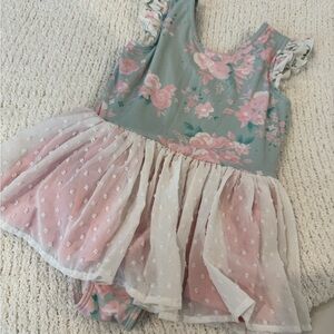 Pink and Blue Floral Cheeky Plum Leotard, 6Y.